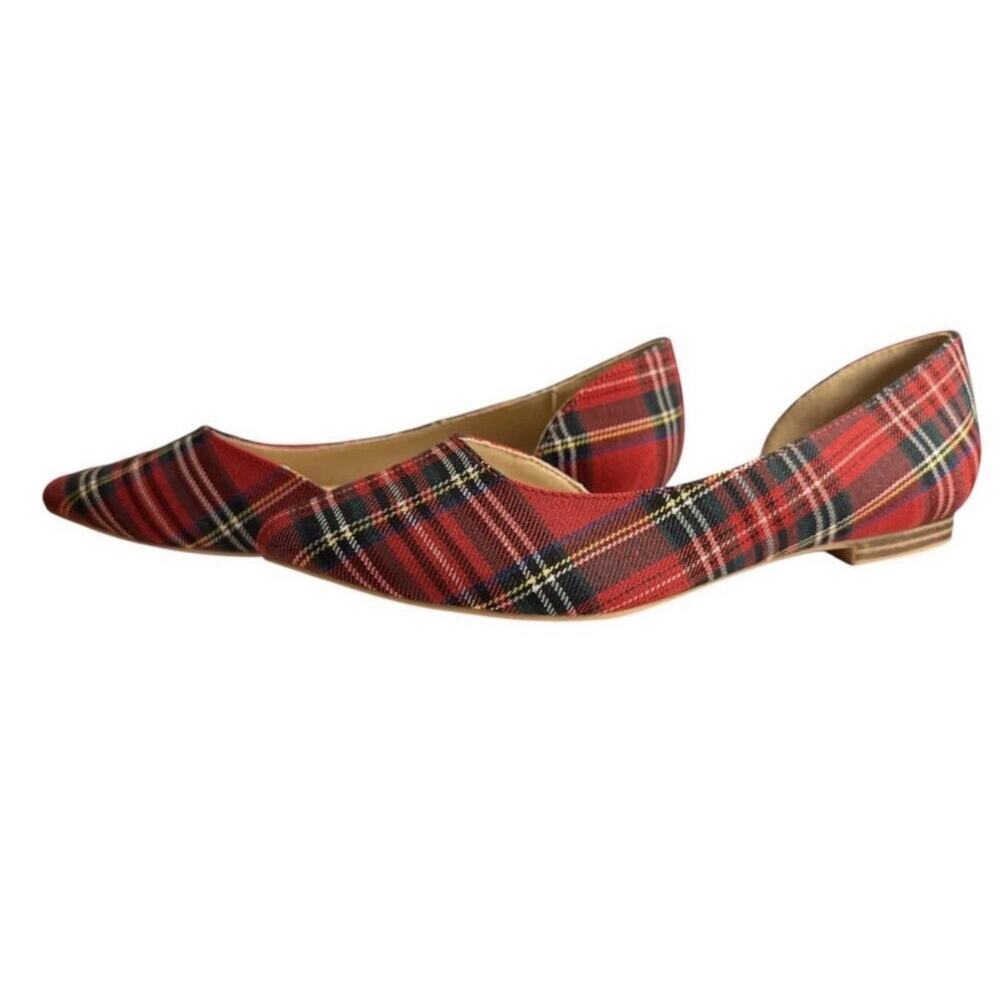 Isaac Mizrahi New York 8 Amaya Red Tartan Plaid Flats D'orsay Preppy Cottagecore - Picture 7 of 10